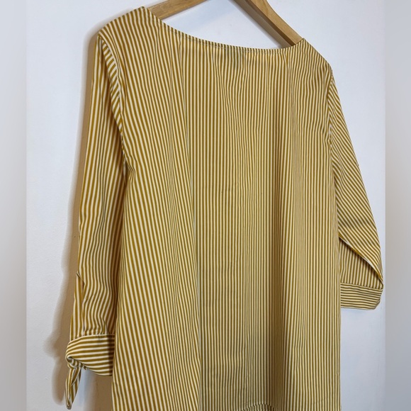 Talbots Mustard Striped Tie Sleeve Cotton Top - Picture 4 of 7